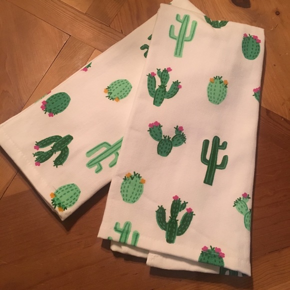 Cactus Blossom Flower Kitchen Towels Pink Yellow - Picture 4 of 5